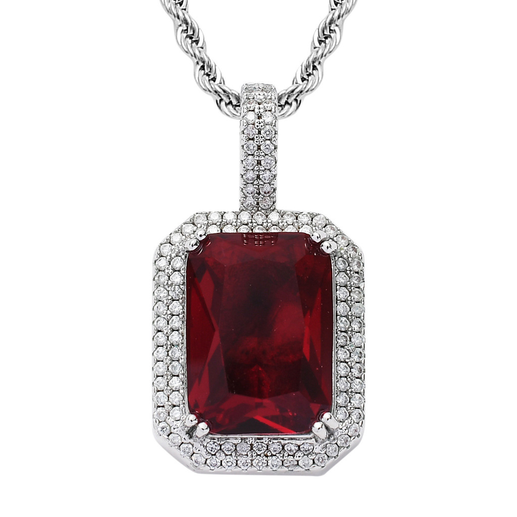 Luxury 18K Real Gold Plated Solid Square Colorful Iced Out Bling Hip Hop Unisex Statement Pendant Labubu Necklace Pass the diamond tester