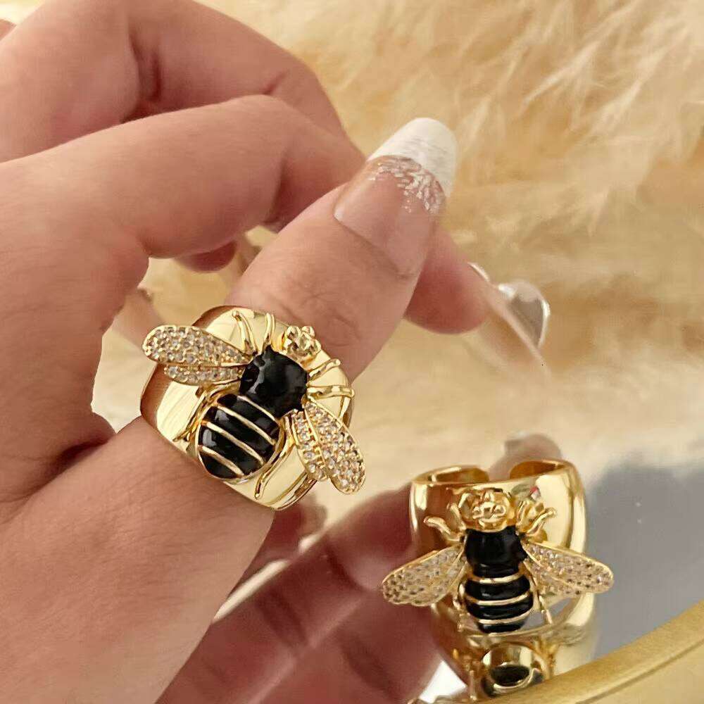 DHcollections Popular Design Micro Pave Zircon Enamel Bee Adjustable Ring Fashion Jewelry