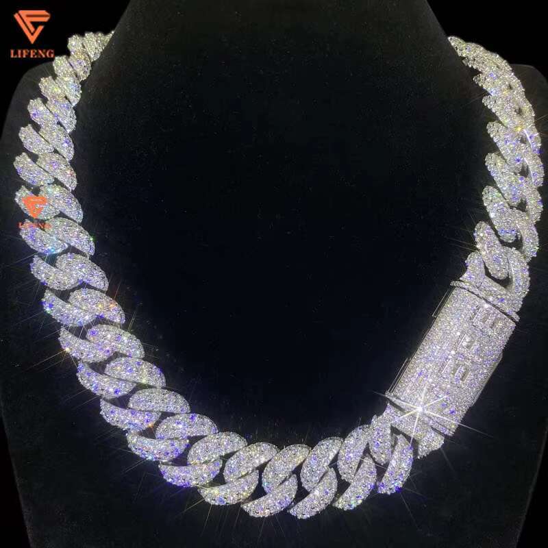 Custom Moissanite Chain 20mm Name Cuban Link Chain Iced Out Miami HIphop Moissanite Necklace 925 Silver Cuban Chain