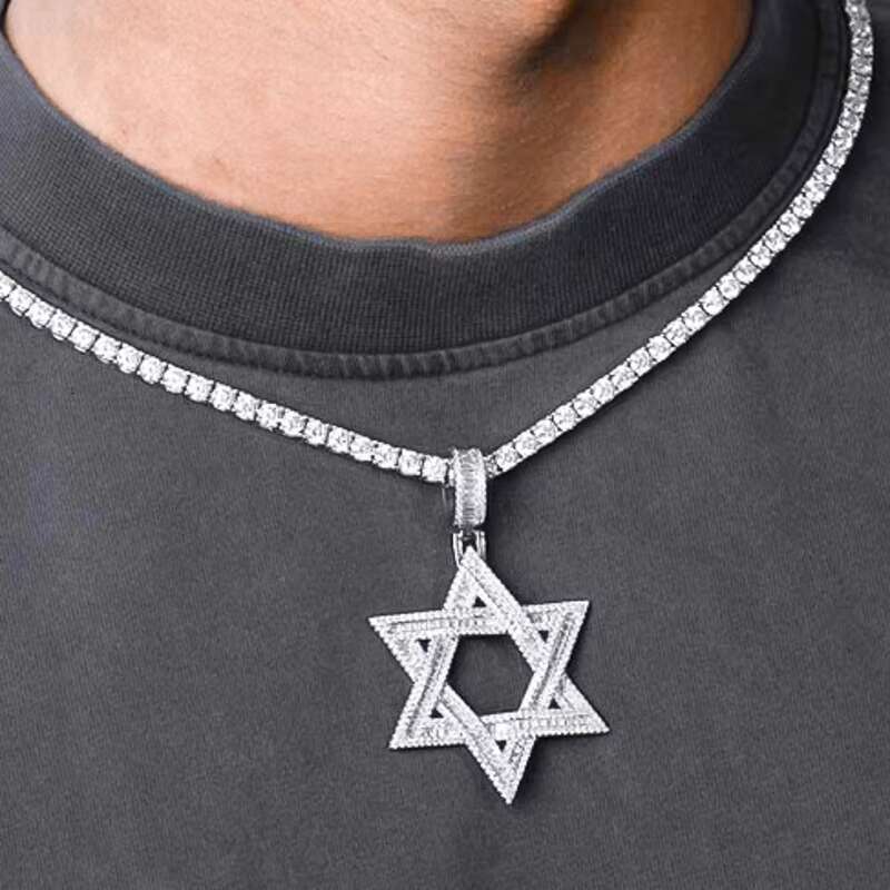 Hip Hop Iced Out 925 Sterling Silver Pass Diamond Tester VVS Baguette Moissanite Hexagram Star of David Pendant for Men
