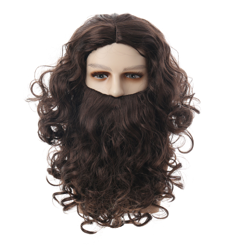 Jesus beard and wig set, wizard wavy and long straight Easter and Halloween cosplay photo props, LARP party comedy supplies, stage show accessories dr