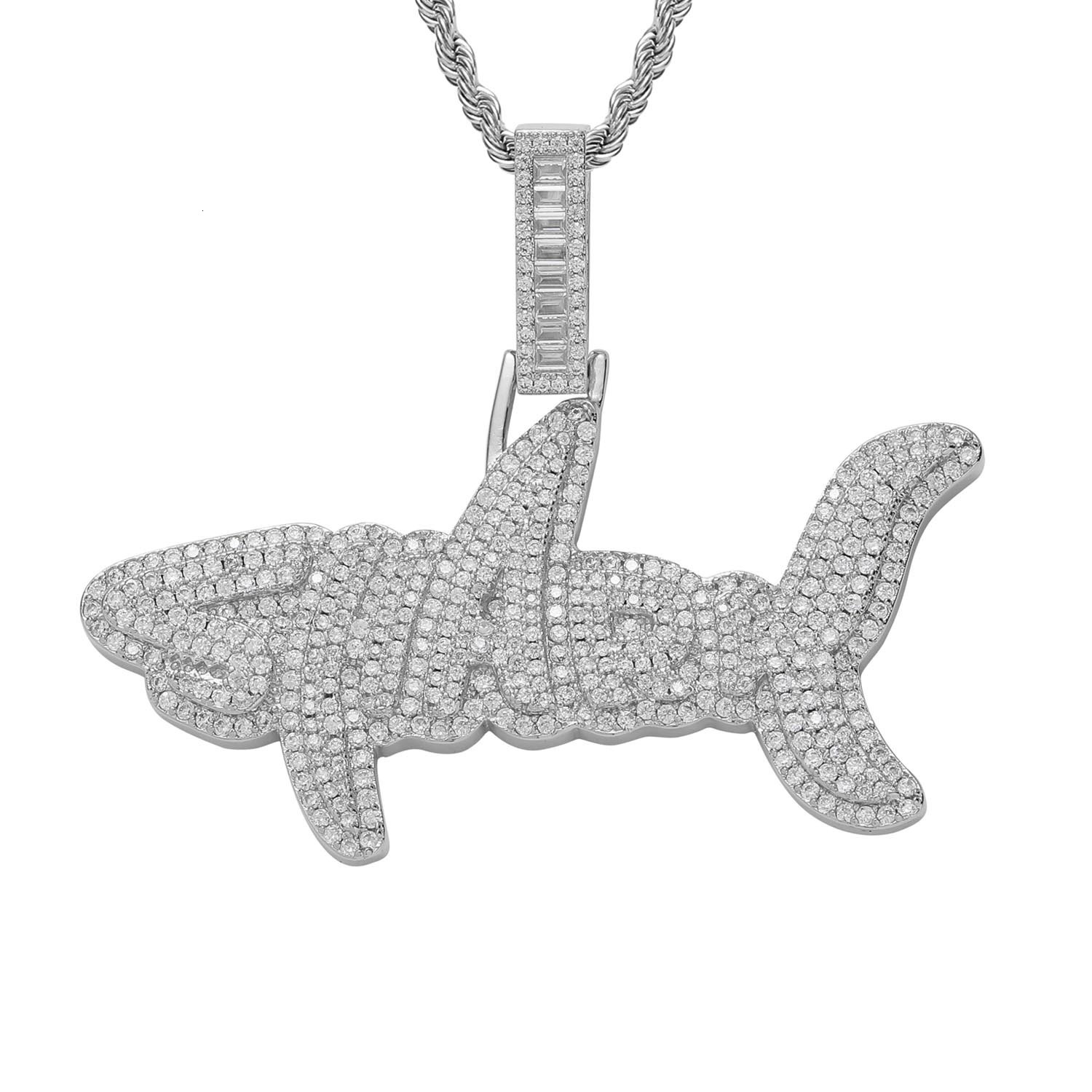 Luxury Moissanite Shark Letter Iced Out Hip Hop Chain Men's Trendy Swag Versatile Pendant Pass the diamond tester