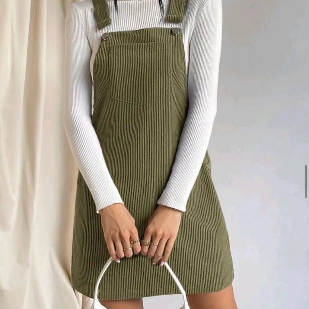 New Spring Corduroy Loose Sleeveless Strap Dress Solid Color Slip Dress 210413