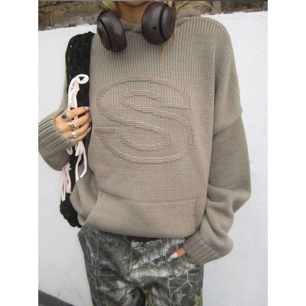 Solid Sweater Letter Graphic Sweaters Y2k Knit Pullover Long Sleeves Fall Winter Warm Women's Knitted Streetwear Emo