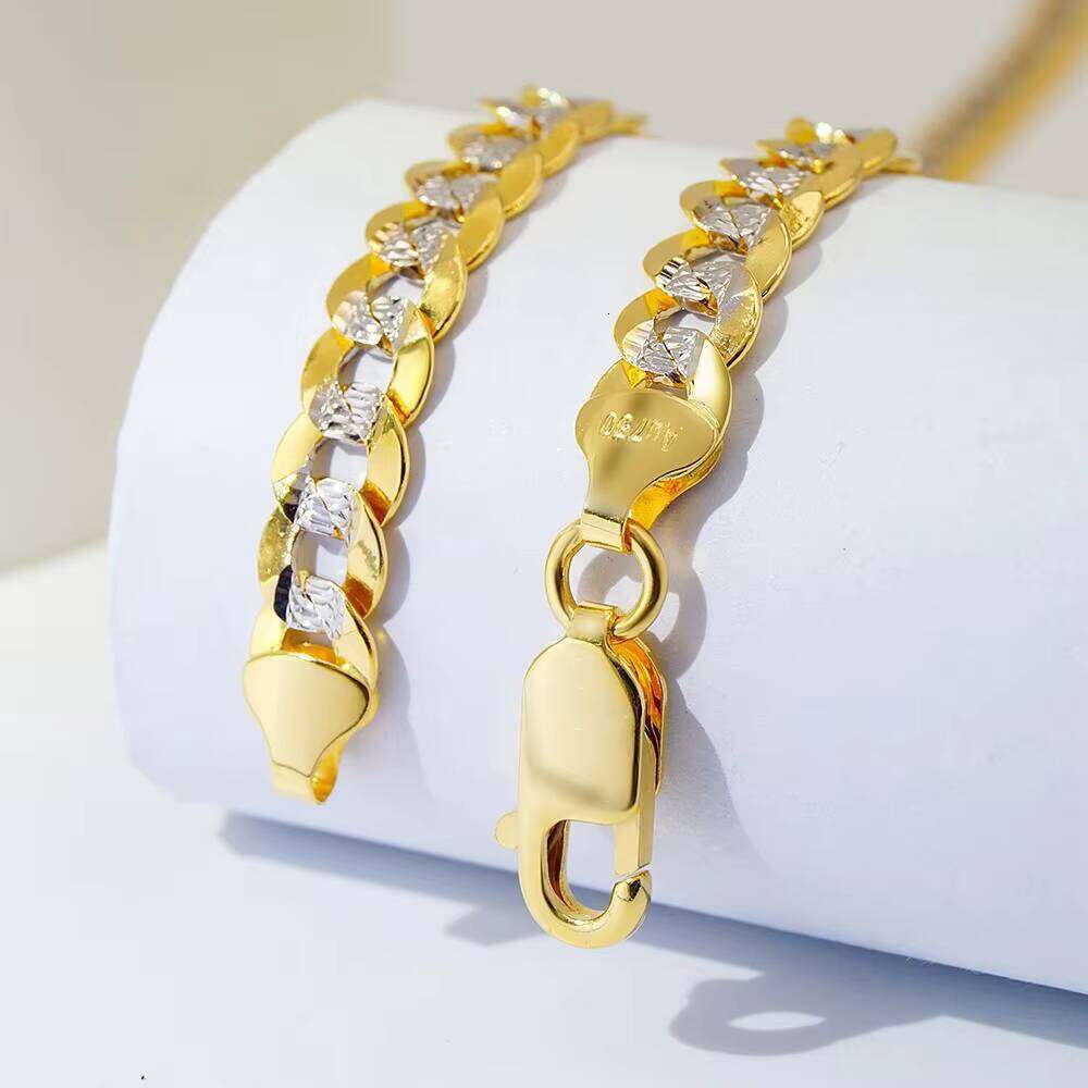 Premium Solid Gold Au750 Cuban Hip Hop Two-Tone Clavicle Chain Jewelry Necklace