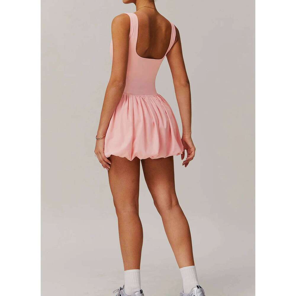 SEEKSUC Women's Naked Sports Jumpsuit Gym Yoga Outdoor Running Fiess Tennis Skirt with Bra and Shorts Inside