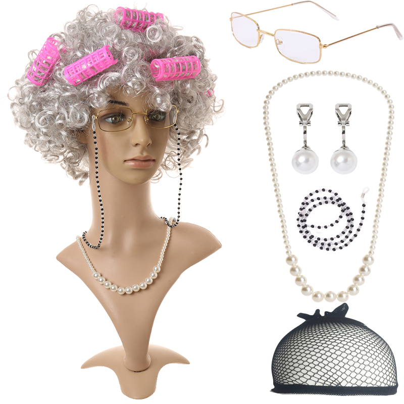 Granny dress up wig Synthetic wig Curling iron For festival dress up Performance cosplay Character dress up