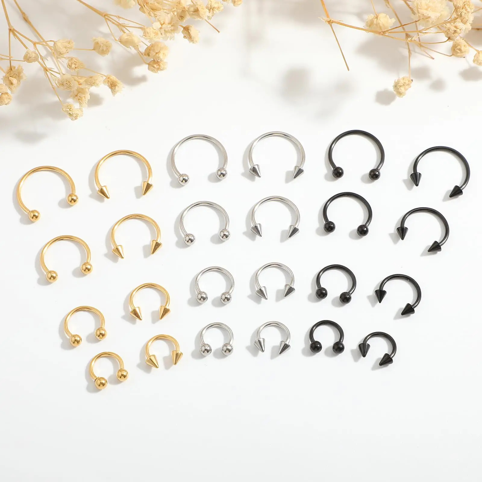 4pcs 16G Variety of Sizes Horseshoe Rings Steel Nose Septum Hoop Earring Eyebrow Piercing Jewelry for Women Men 612mm 250613