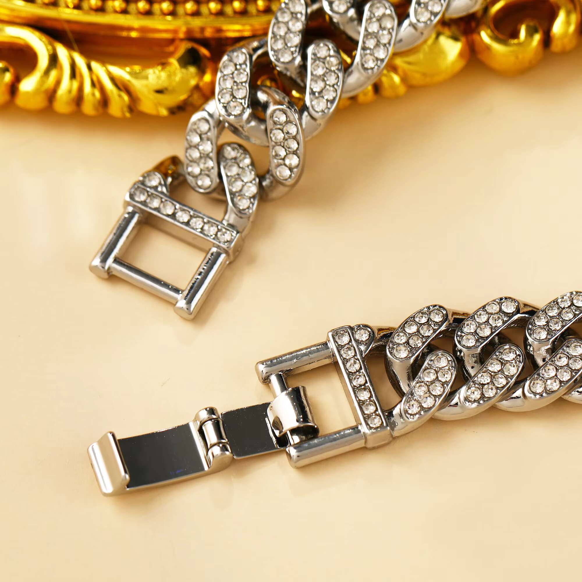 Gold Plated Luxury Bracelets Zircon Diamond Cuban Link Chain Bracelet Simple Bracelet for Men Women