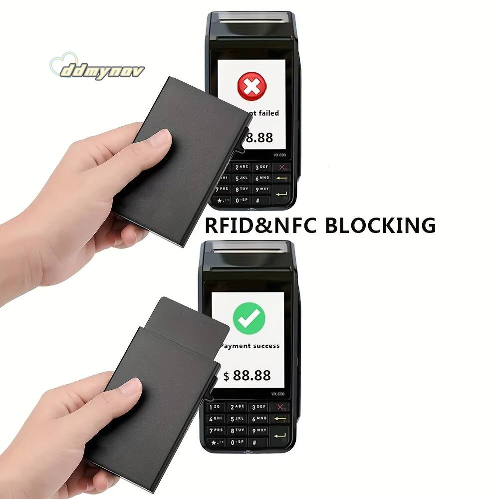 Anti-theft RFID ID Credit Side Push Pop-up Card Holder Thin Aluminium Metal Wallets Bank Men Wallet ddmynov