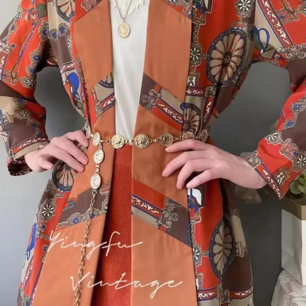 High Quality 80s Gold Coin Alexander The Great Chain Belt Women Waist Belly Fashion Accessory 250616