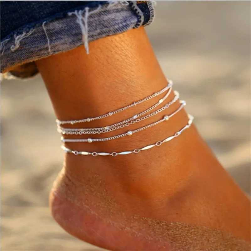 Classic Beads Chain Anklet for Women Fashion Adjustable Silver Color Anklets Summer Bijoux Barefoot Beach On Foot Charm Jewelry U250624