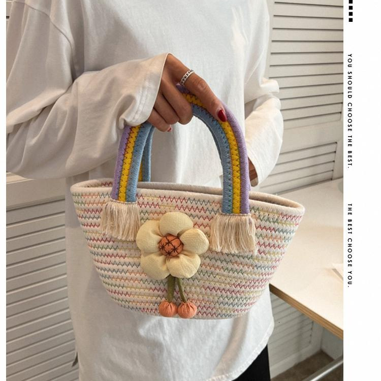 Free Shipping Wedding Birthday Straw Woven Bag Designer Bag New Rainbow Bag Luxury Cotton Rope Party Favor Handbag For Women