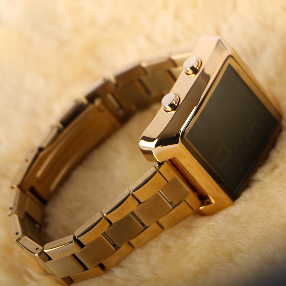 Multifunction LED Watch Stainless Steel Band Stopwatch Calendar Alarm Hourly Chime