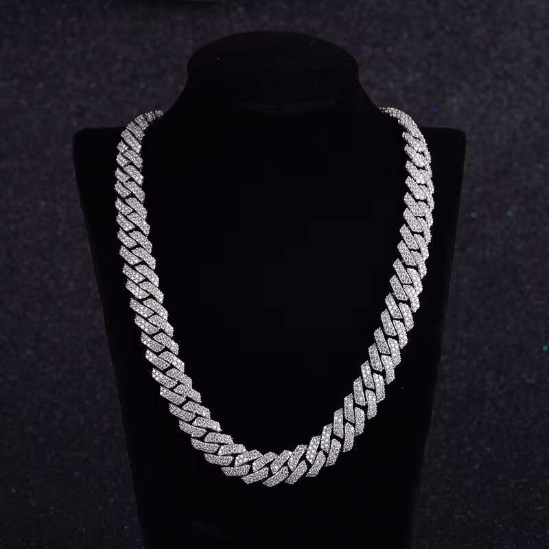 Starsgem Ready to Ship Hot Sale S925 Silver Plating Gold Moissanite Cuban Necklace Suitable Men and Women.