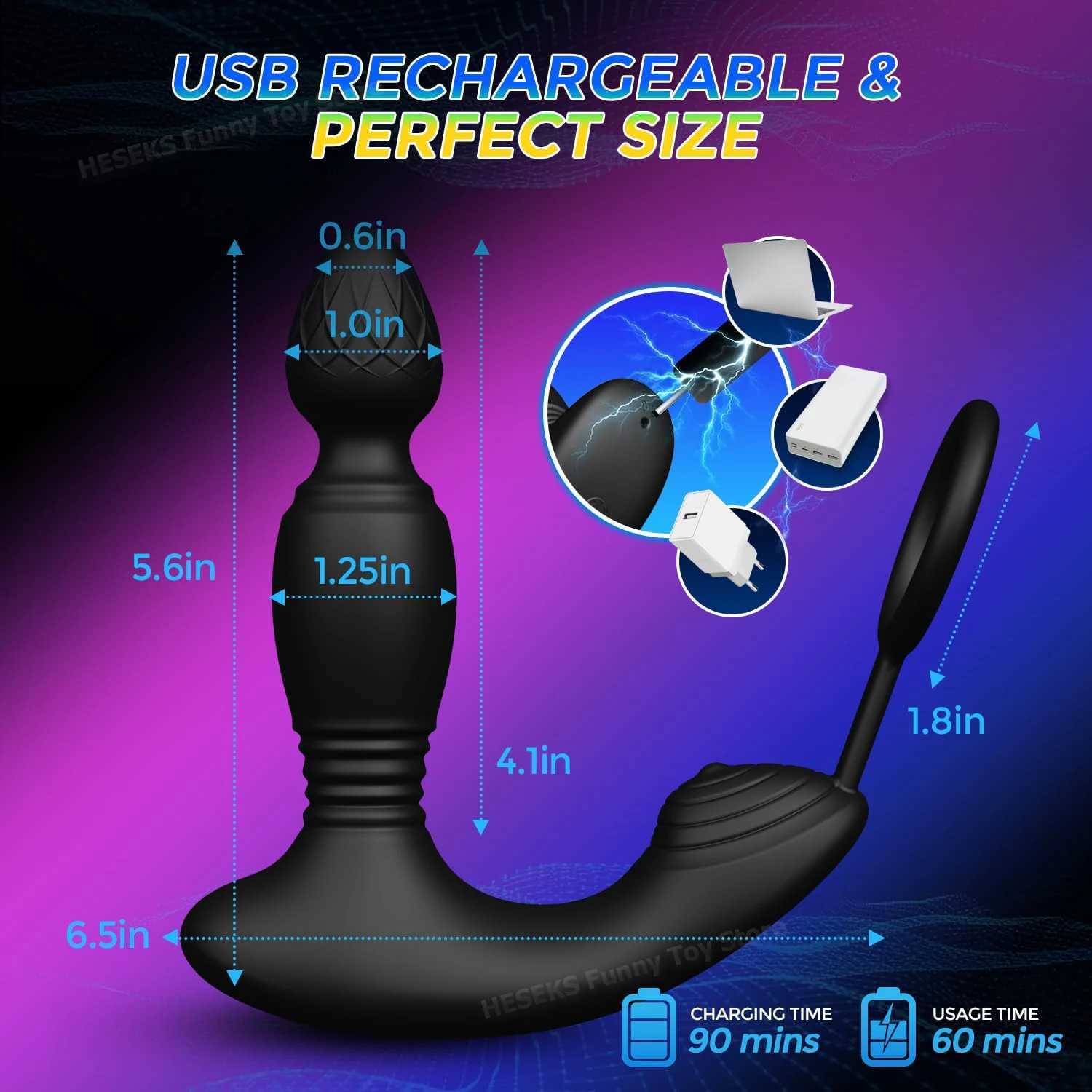 HESEKS Prostate Massager Anal Plug with Cock Ring 9 Thrusting Vibrating Vibrator Remote Control Sex Toys for Men 18+ W250624