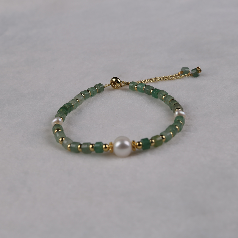 Handcrafted Natural Freshwater Pearl & Jade Beaded Bracelet