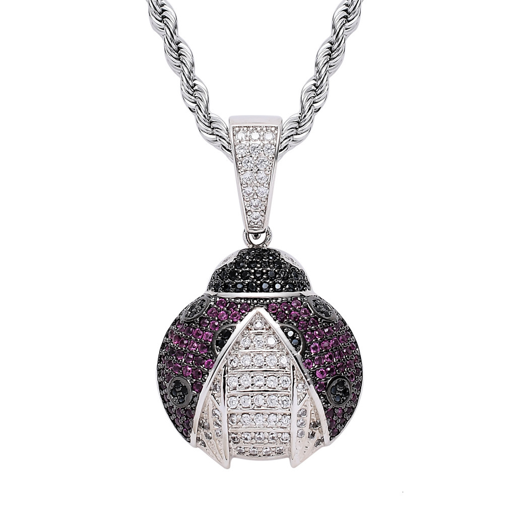 Luxury Moissanite Necklace Hip Hop Jewelry Beetle Unique Creative Pendant Ladybug Cute Unisex Necklace Pass the diamond tester