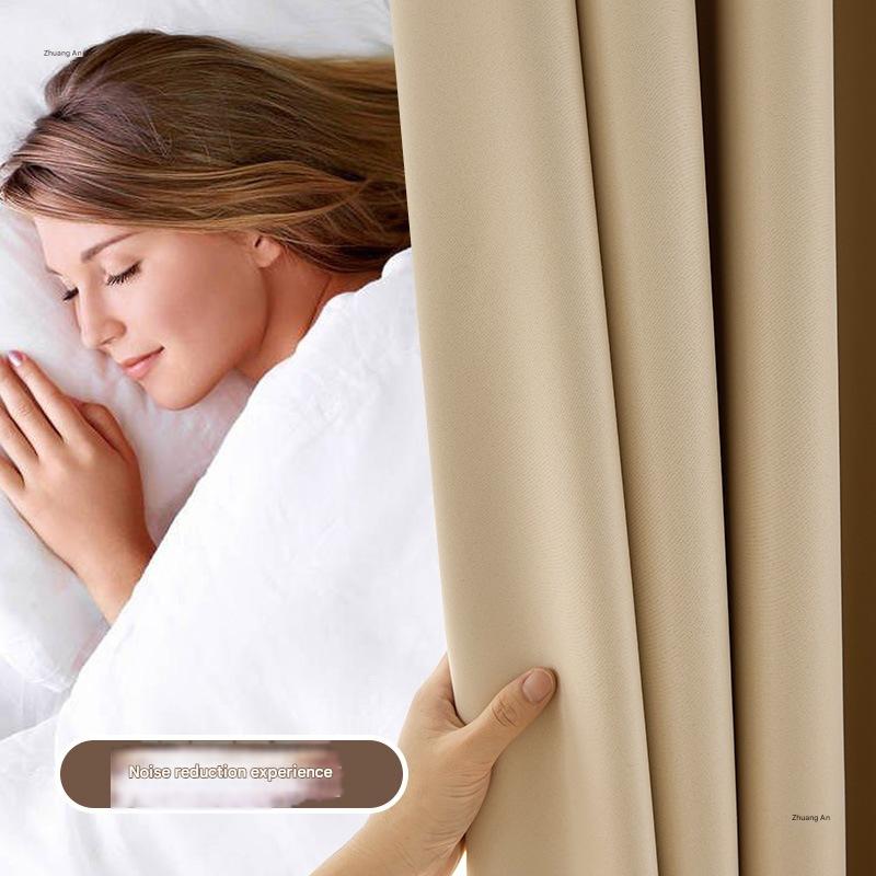 A513 cream blackout curtain 2025 new thickened bedroom living room hook-style light luxury modern simple bay window