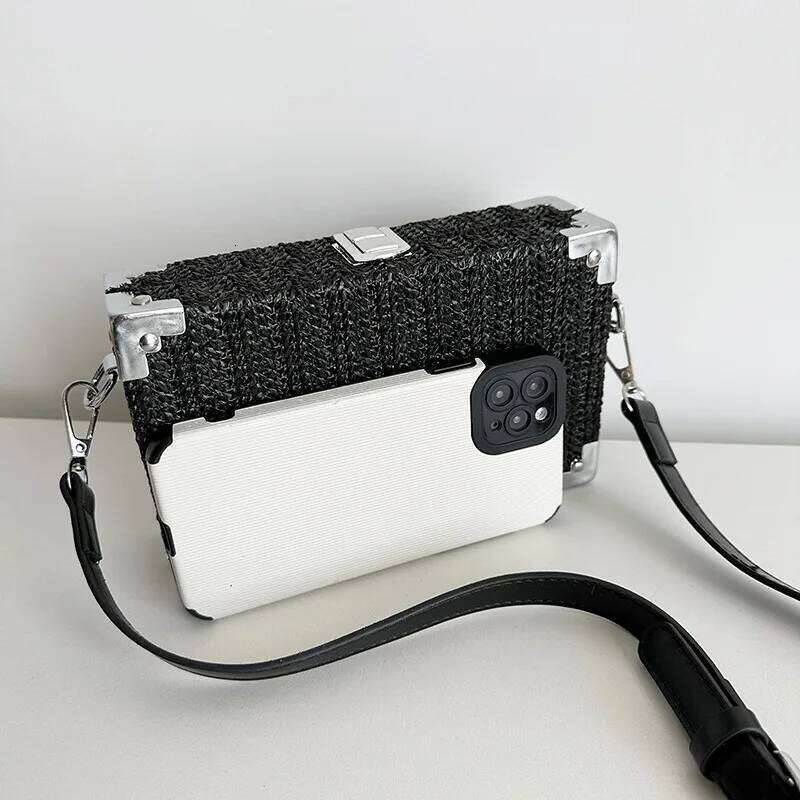 2024 Summer Beach Women Straw Handbags Messenger Bag Square Hand Woven Rattan Bag Ladies Crossbody Shoulder Bags Bolsa Feminina