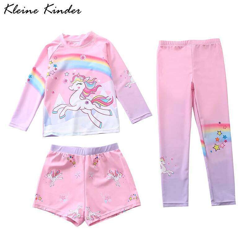 Kids Swimsuit for Girls Unicorn Long Sleeve Children's Swimwear Surf Pants + Swimming Trunks Rash Guard Bathing Suit Child