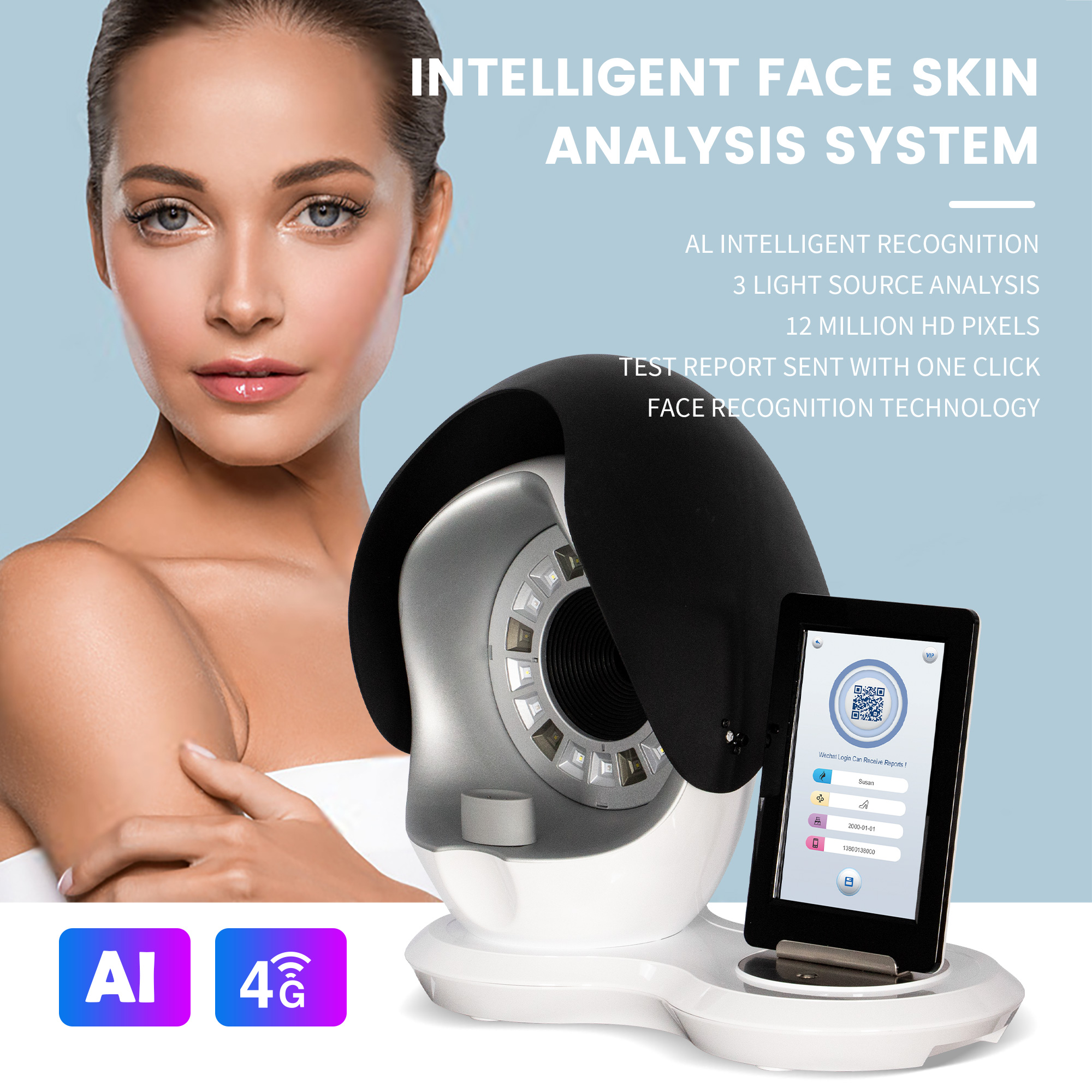New 15.6 inch 3D Facial Skin Analysis Machine Upgrade 8 Spectral Imaging Technology Skin Analyzer Face Moisture Detection