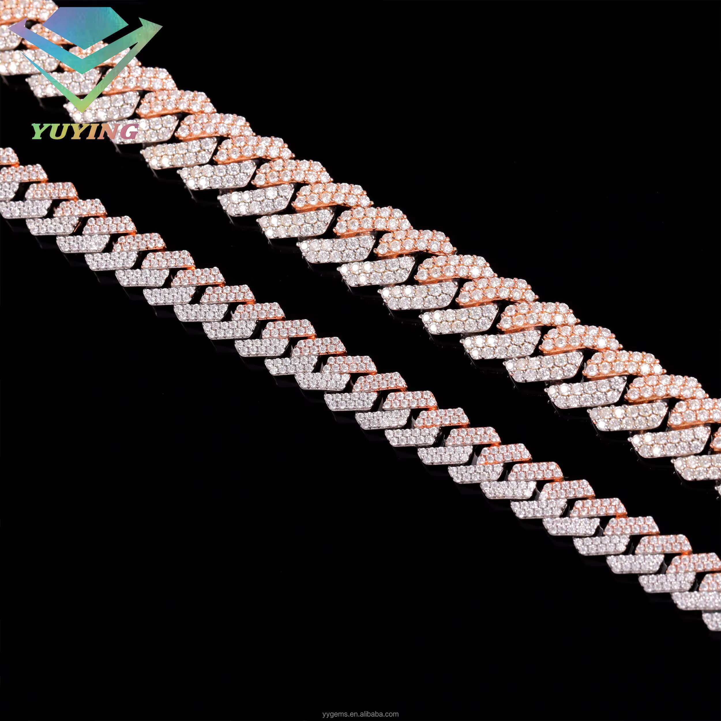 Yy New Design 12mm 2rows 2tones Cuban Link Chian Vvs Moissanite Pass Diamond Tester 925 Silver Fine Jewelry Necklaces for Men