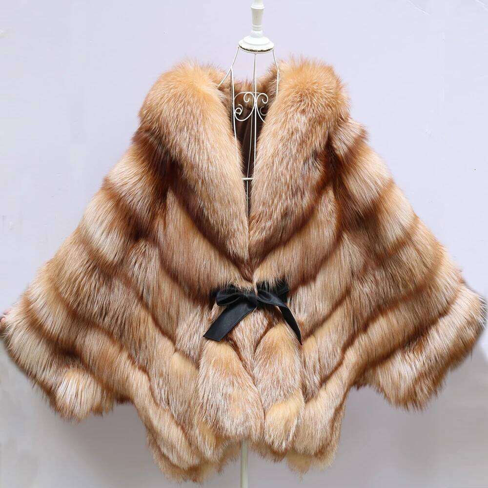 Goldred Coat Batwing Sleeve With Double-Sided Full Hooded Ladies Real Jacket Natural Fox Fur Outerwear Luxur