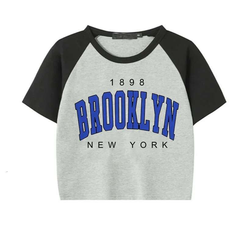 Women's Brooklyn 1898 Letter Print Crop Top Y2k Harajuku Short Tee Fun Graphic T-Shirt B5