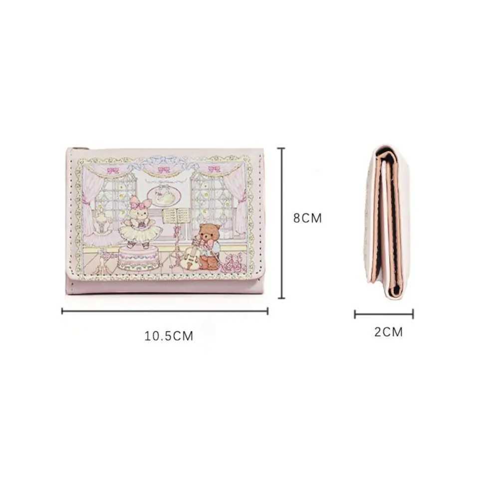 Vintage Bear and Rabbit Short Wallet Multi Slot Portable Mey Bag PU Coin Purse Girl XJ250624