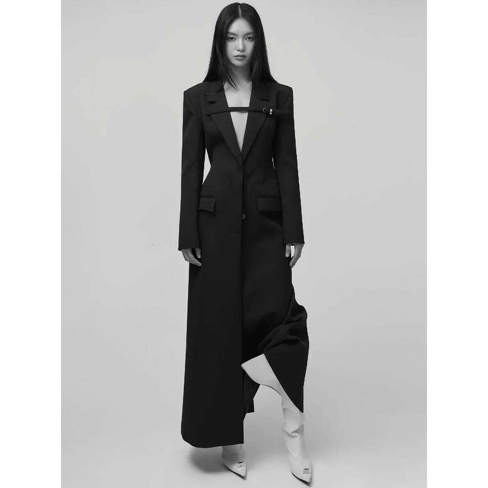 VGH Hollow Out Elegant Solid Jackets For Women Lapel Long Sleeve High Waist Spliced Pockets Temperament Coats Female Fahsion New