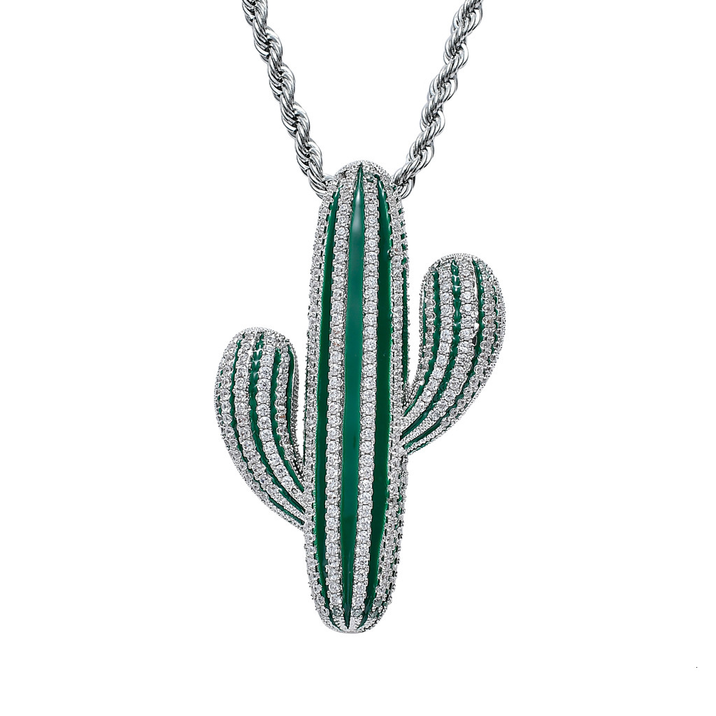Luxury Moissanite Necklace Hip Hop Cactus Pendant Green Diamond Iced Out Streetwear Trendy Brand Accessory Pass the diamond tester