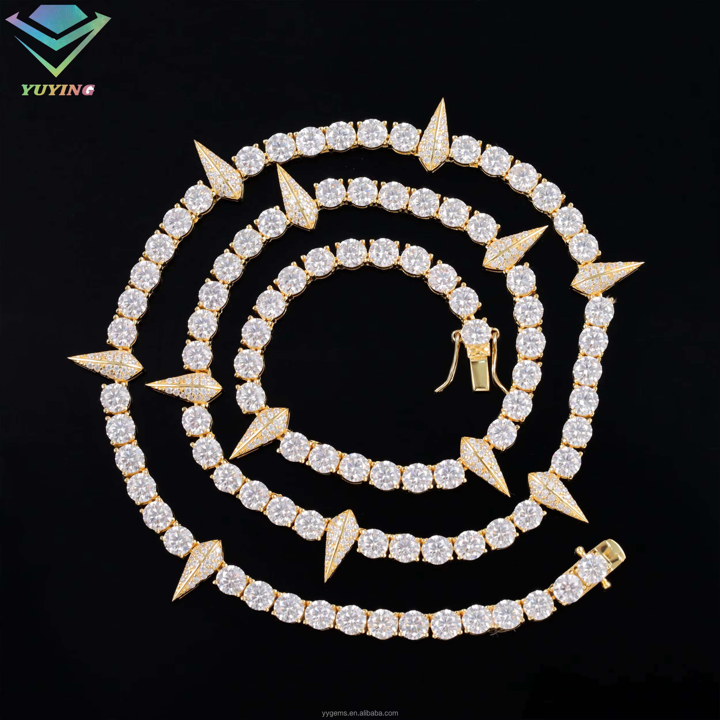 Yu Ying Spiked Style Tennis Chain Hip Hop Jewelry Pass Tester 925 Sterling Silver VVS Moissanite Cross Tennis Chain