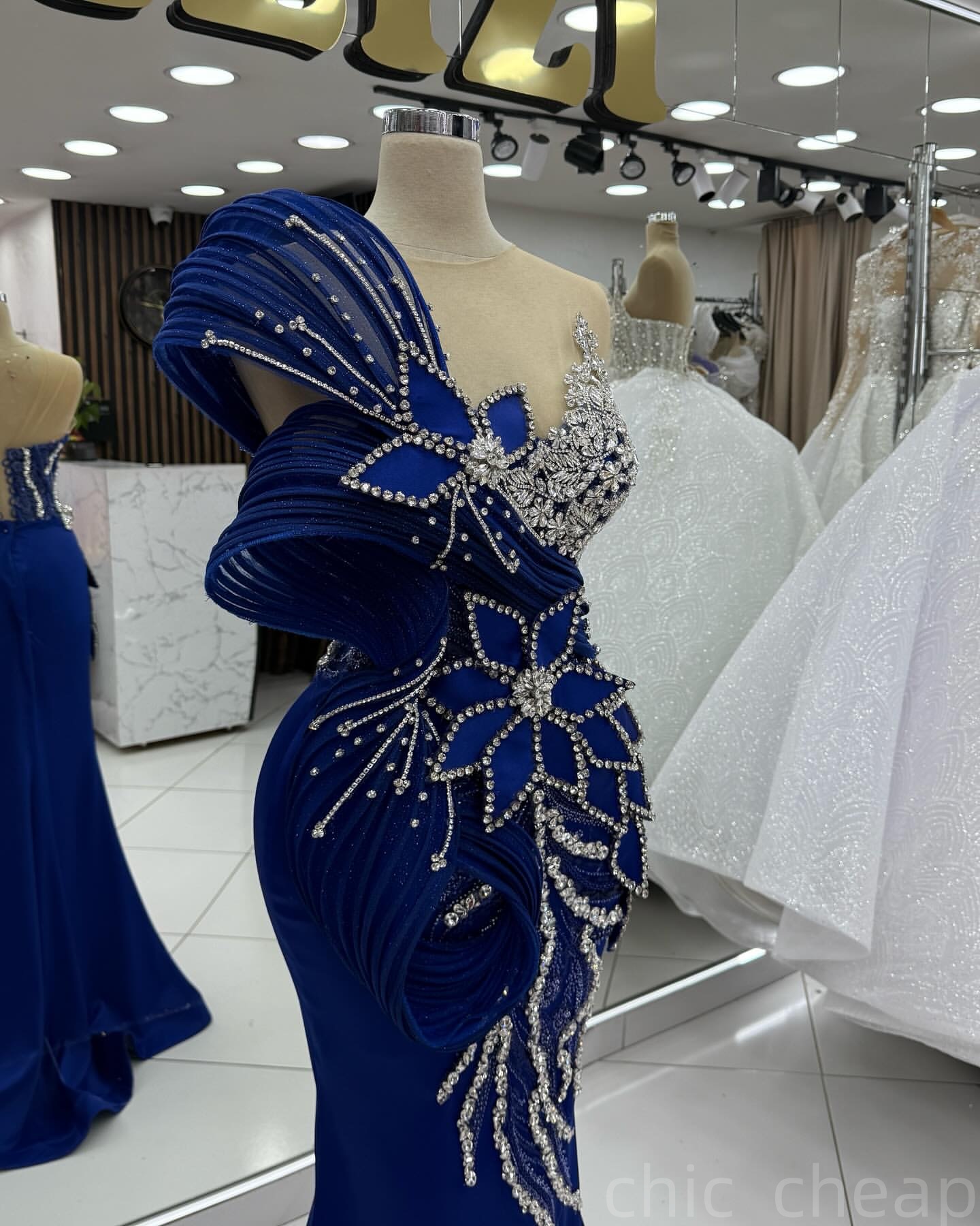 Royal Blue Mermaid Prom Dresses 2025 Rhinestones Flowers Satin Beaded Evening Formal Party Second Birthday Engagement Gowns Plus Size Dress For Specia