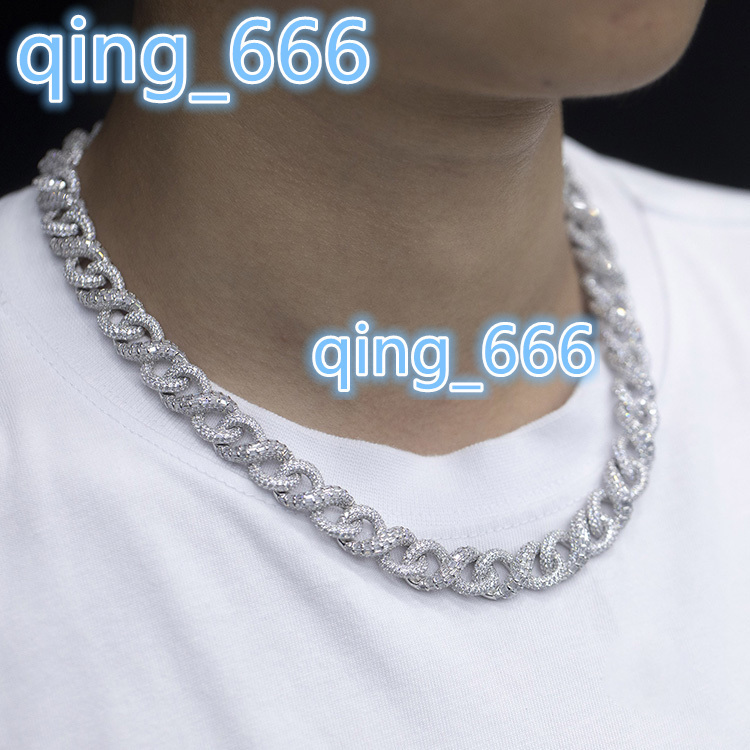 Custom 13mm baguette Cuban Chain S925 Silver With Iced Out Vvs Moissanite Infinite Cuban Link for Mens Hip Hop Link Jewelry