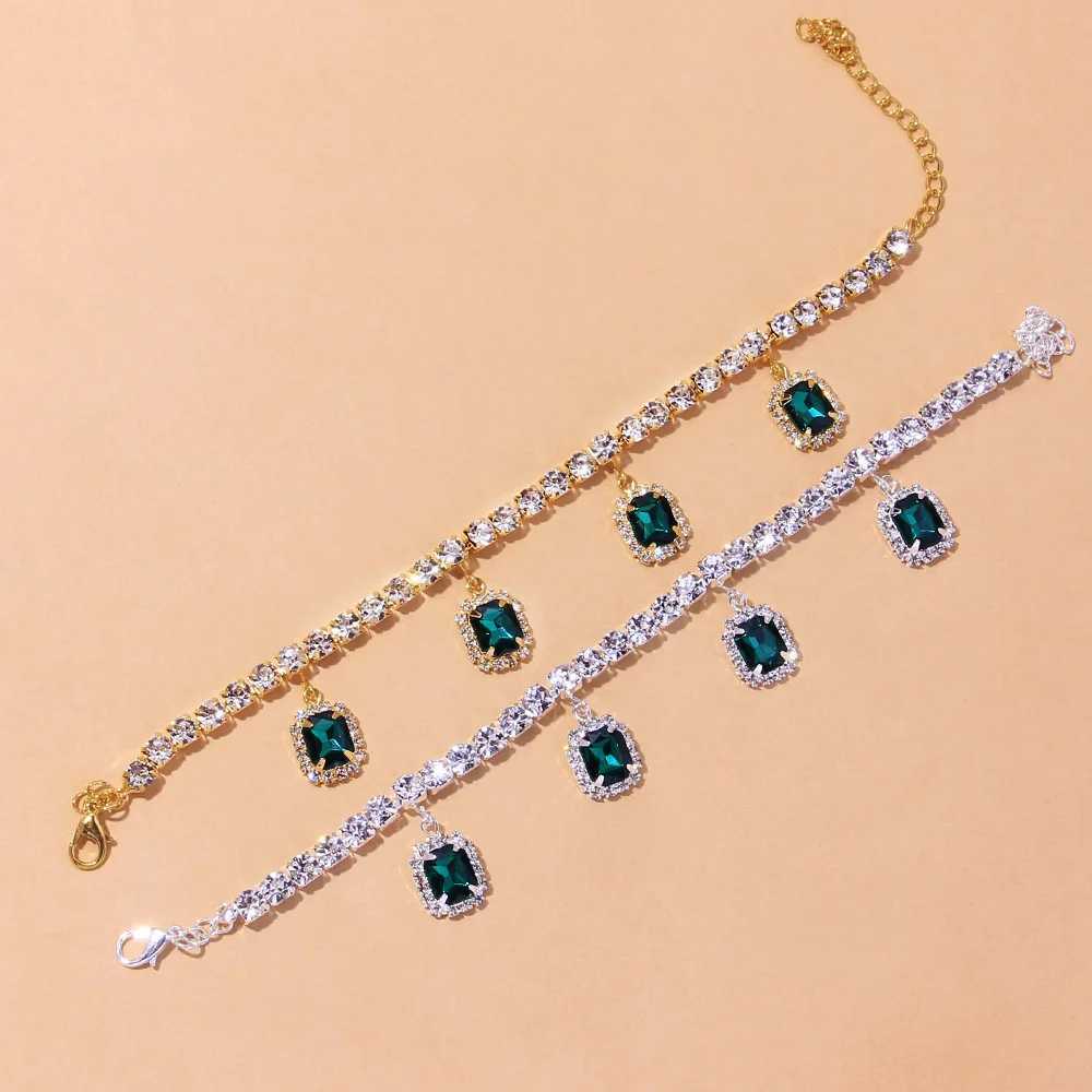 Stonefans Luxury Square Rhinestone Anklet Chain Jewelry for Women Summer Beach Pendant Sandal Barefoot Anklet Leg Bracelet U250623