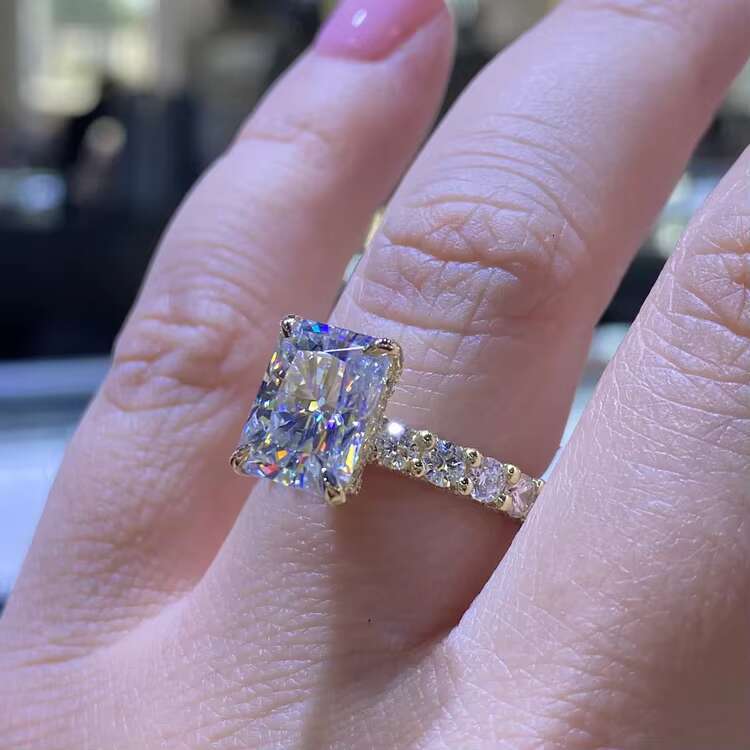 Custom Luxury Wedding Bands Ring Silver Sterling Gold Plated Fully Moissanite Diamond Engagement Rings