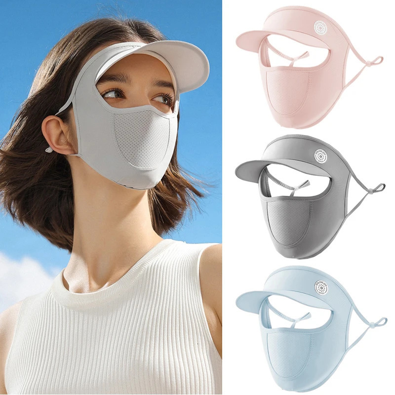 Summer Full Face Mask with Brim Sun Protection Breathable Women Face Mask Outdoor Travel Ice Sense Elastic Beach Facekini 250624