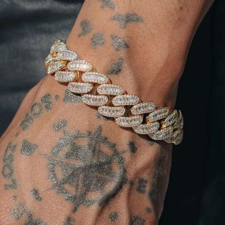 Fashion Design 19mm Wide 925 Silver GRA Baguettes Moissanite Diamond Cuban Link Chain for Mens Rapper Hip Hop Necklace