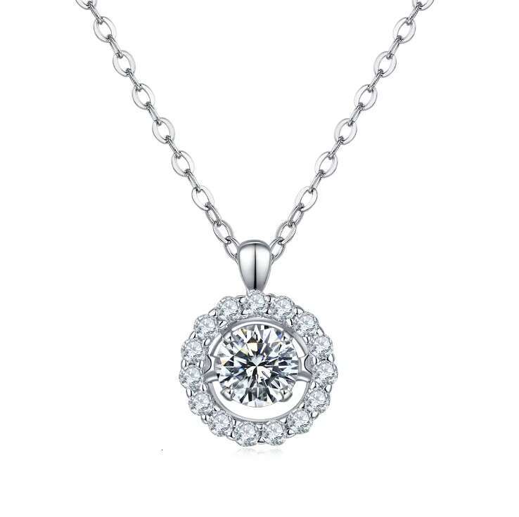 Yingma Ladies 925 Sterling Silver Pendant Necklace D VVS Grade Round Cut Diamond Moissanite Necklace for Wedding Engagement