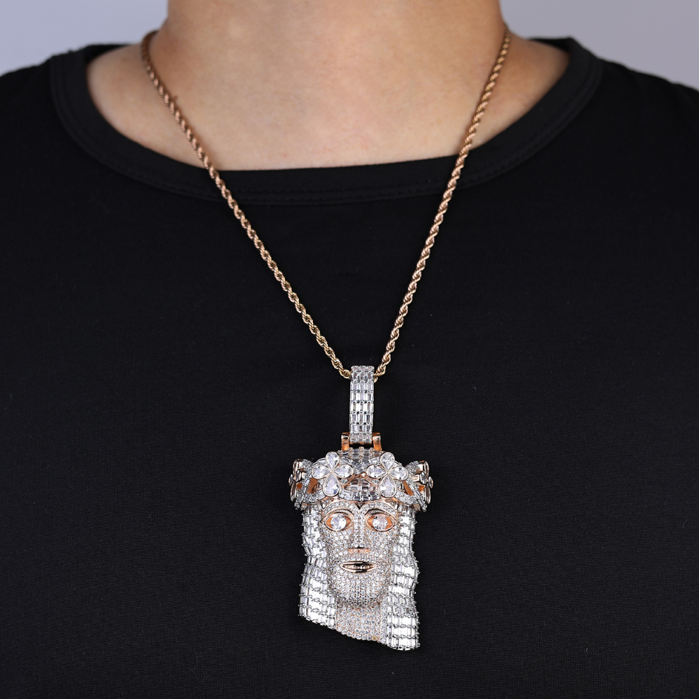 sdzstone 2025 NEW Jesus Head Necklace Pendant Hip Hop Zircon Gemstone Men's Charm Christian Jesus Facial Personalized Pendant Accessory