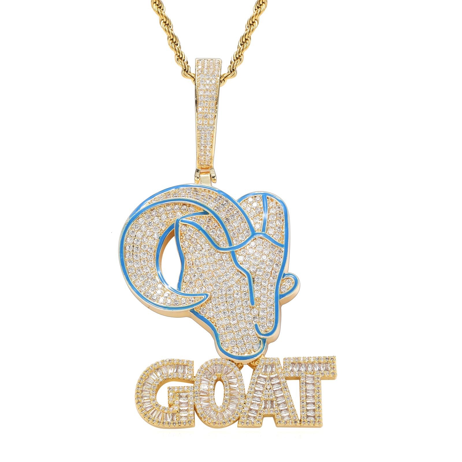 Luxury 3D Moissanite Goat Iced Out Bling GOAT Letter Trendy Animal Men's Hip Hop Statement Pendant Pass the diamond tester