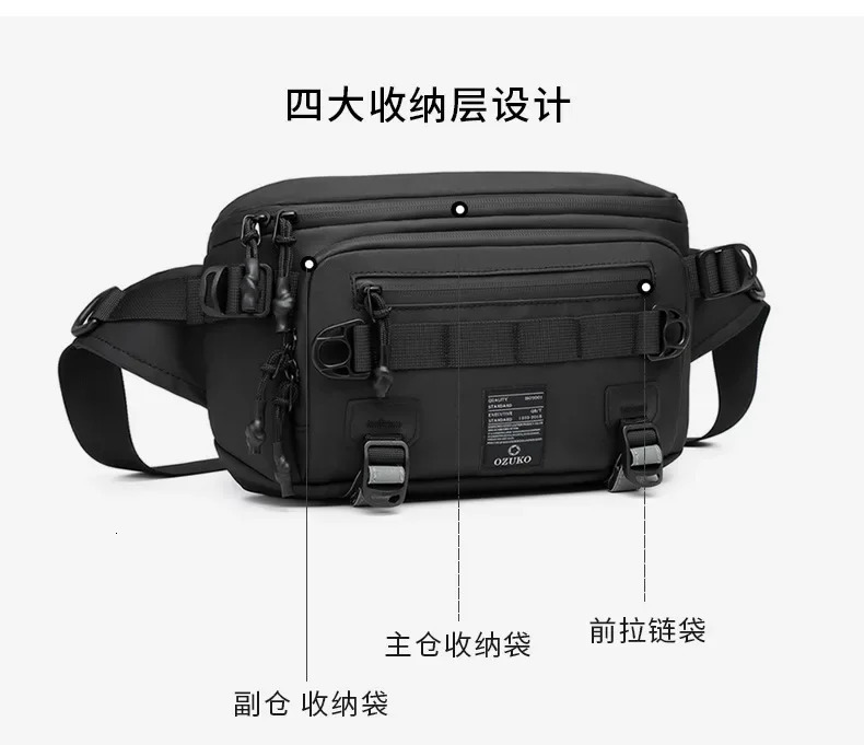 OZUKO Tactical Bag Fanny Pack Outdoor Sports Multifunction Waterproof Male Chest Mens Crossbody Bags 250624