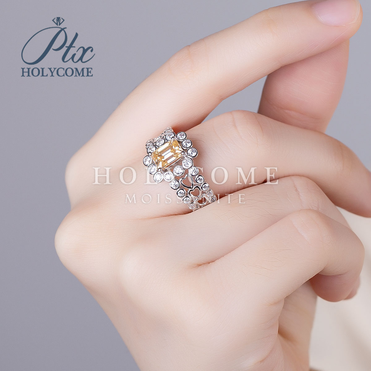 Classic 925 Sterling Silver Bridal Ring Sets Emerald Cut Champagne Moissanite Engagement Rings Vintage Promise Rings Wedding Bands for Women