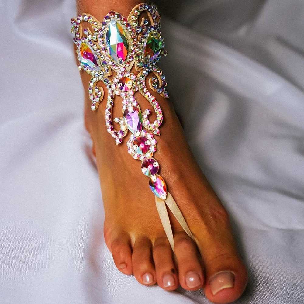 Stonefans Colorful Hollow Toe Chain Anklet Belly Dance Accessories Beach Barefoot Geometric Rhinestone Anklet Bracelet for Women U250624
