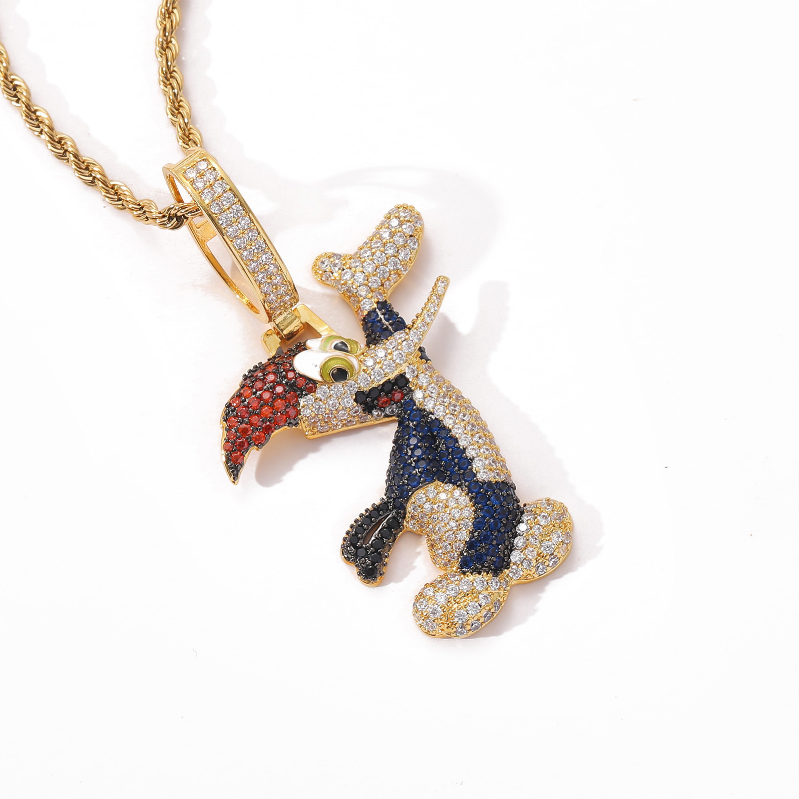 New Style Cartoon Woodpecker Pendant Cute Ice Out Colorful Diamond Hip Hop Men's Stylish Moissanite Necklace Pass the diamond tester