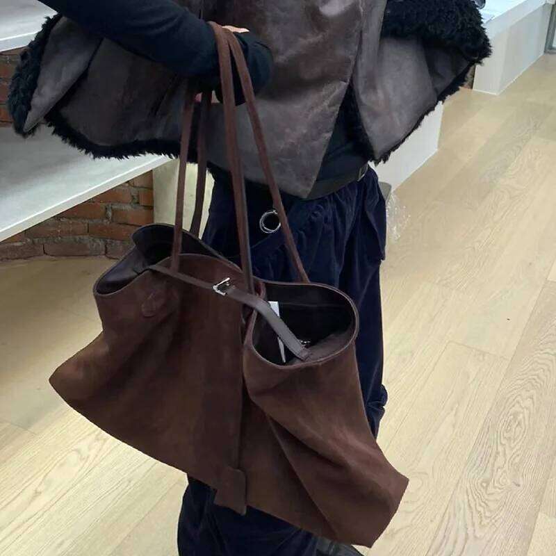 Faux Suede Frosted Tote Bags For Women Designer Handbags And Purses New In Vintage Large Capacity Shoulder Bucket