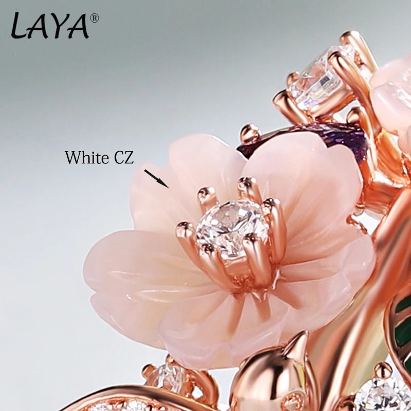 Laya 925 Sterling Silver Summer Style Jewelry High Quality Zircon Natural Shell Flower Leaf Enamel Ring For Women 250624