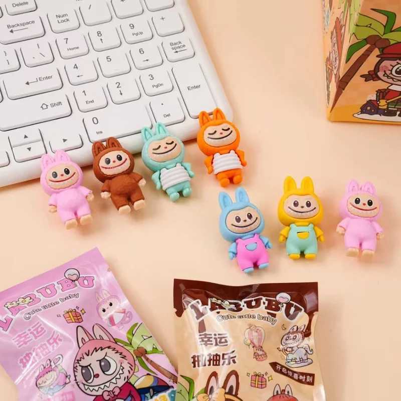 New 32pcs Labubu Eraser Blind Box Anime Stationery Blind Bag Figure Cartoon Eraser Model Doll Toy For ChildrenS School Supplies Y250624
