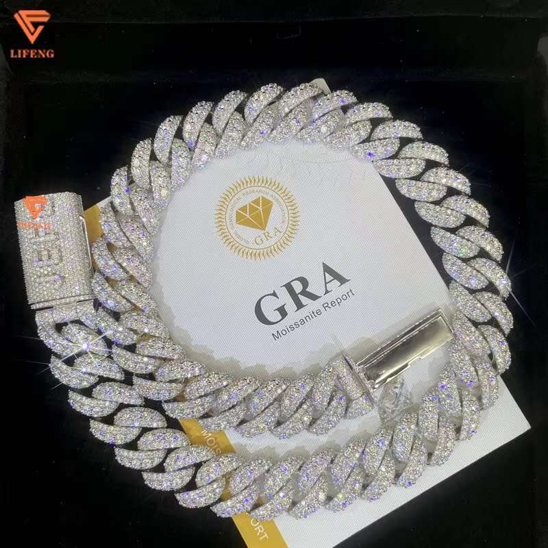 Custom Moissanite Chain 20mm Name Cuban Link Chain Iced Out Miami HIphop Moissanite Necklace 925 Silver Cuban Chain